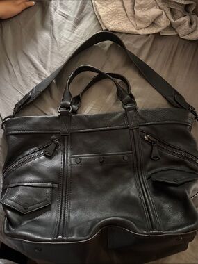 Aimee Kestenberg Black Leather Men's Tote with Detachable Strap